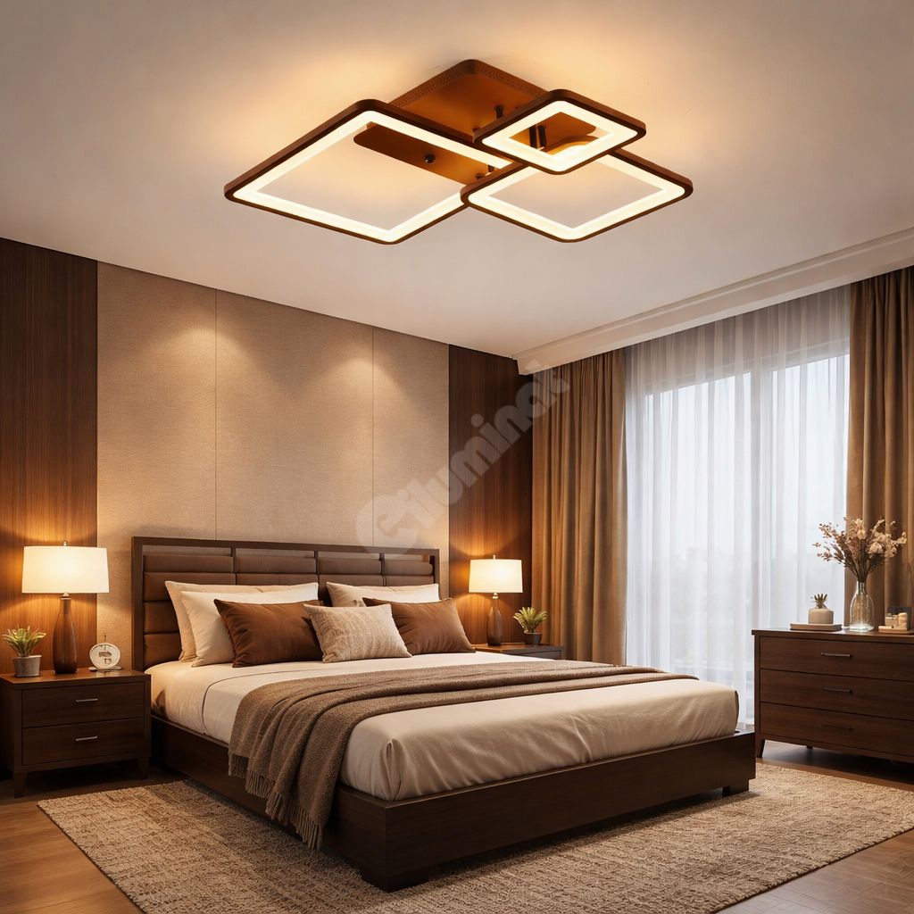 LED осветително тяло Three Square кафяво, еквивалент 400W, с дистанционно