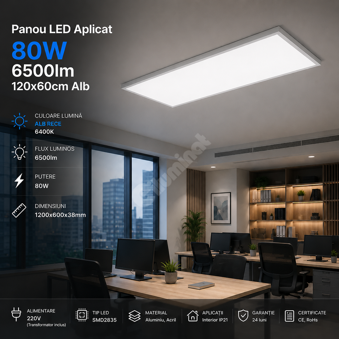 LED панел 80W 120x60cm Бял за повърхностен монтаж