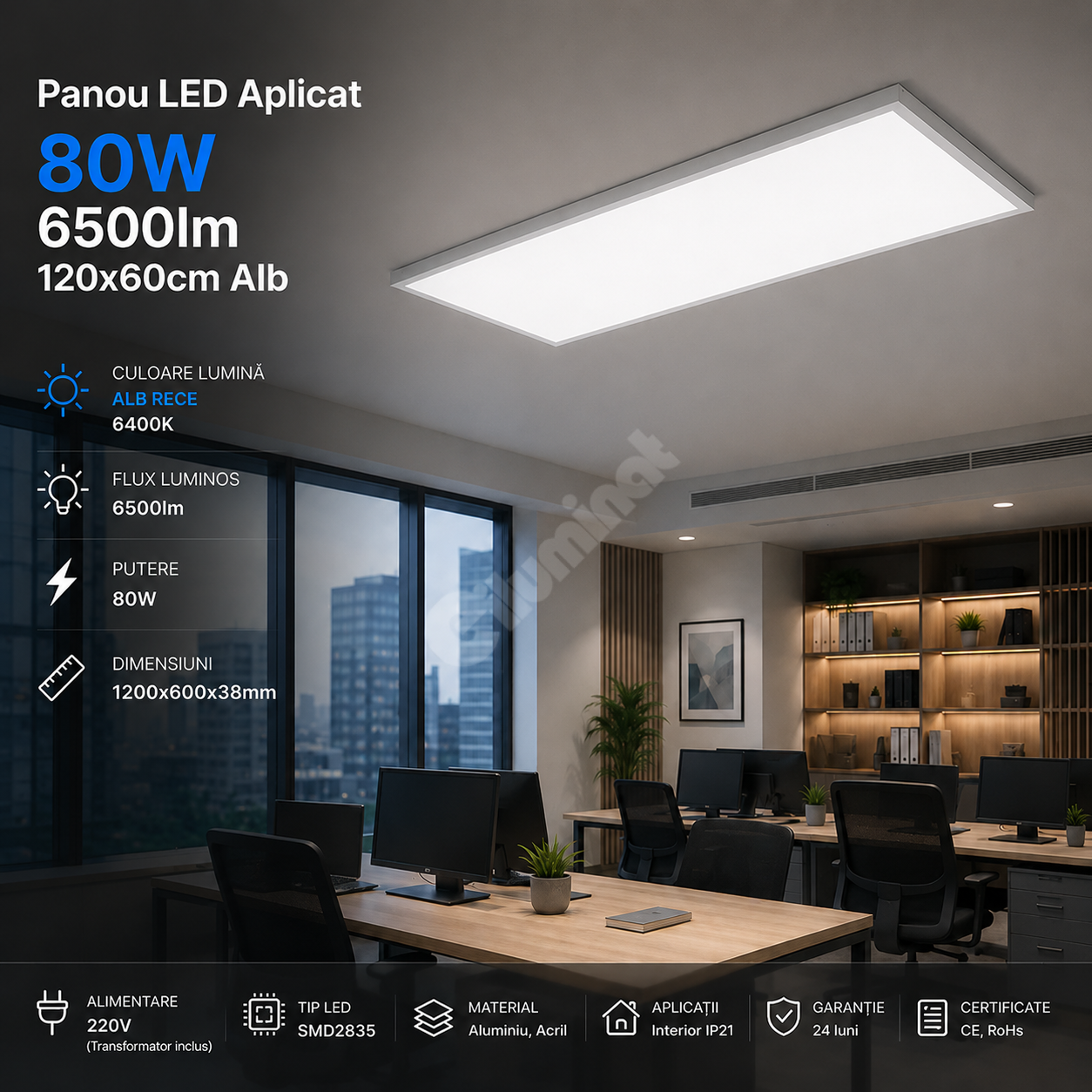 LED панел 80W 120x60cm Бял за повърхностен монтаж