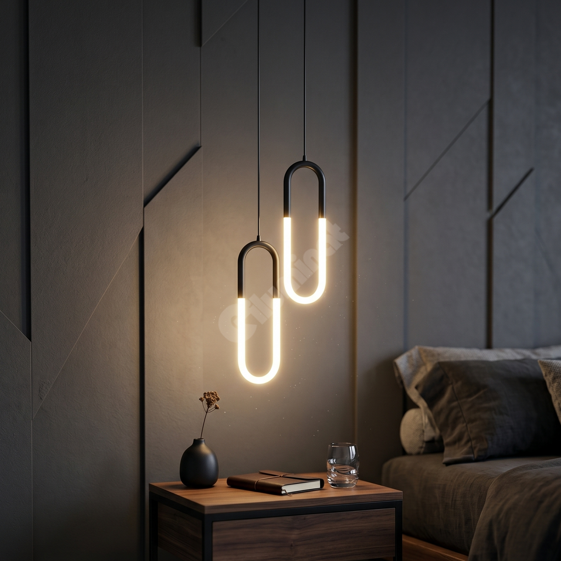 LED висящо осветително тяло Twin HALO Black 4500K, еквивалент 200W