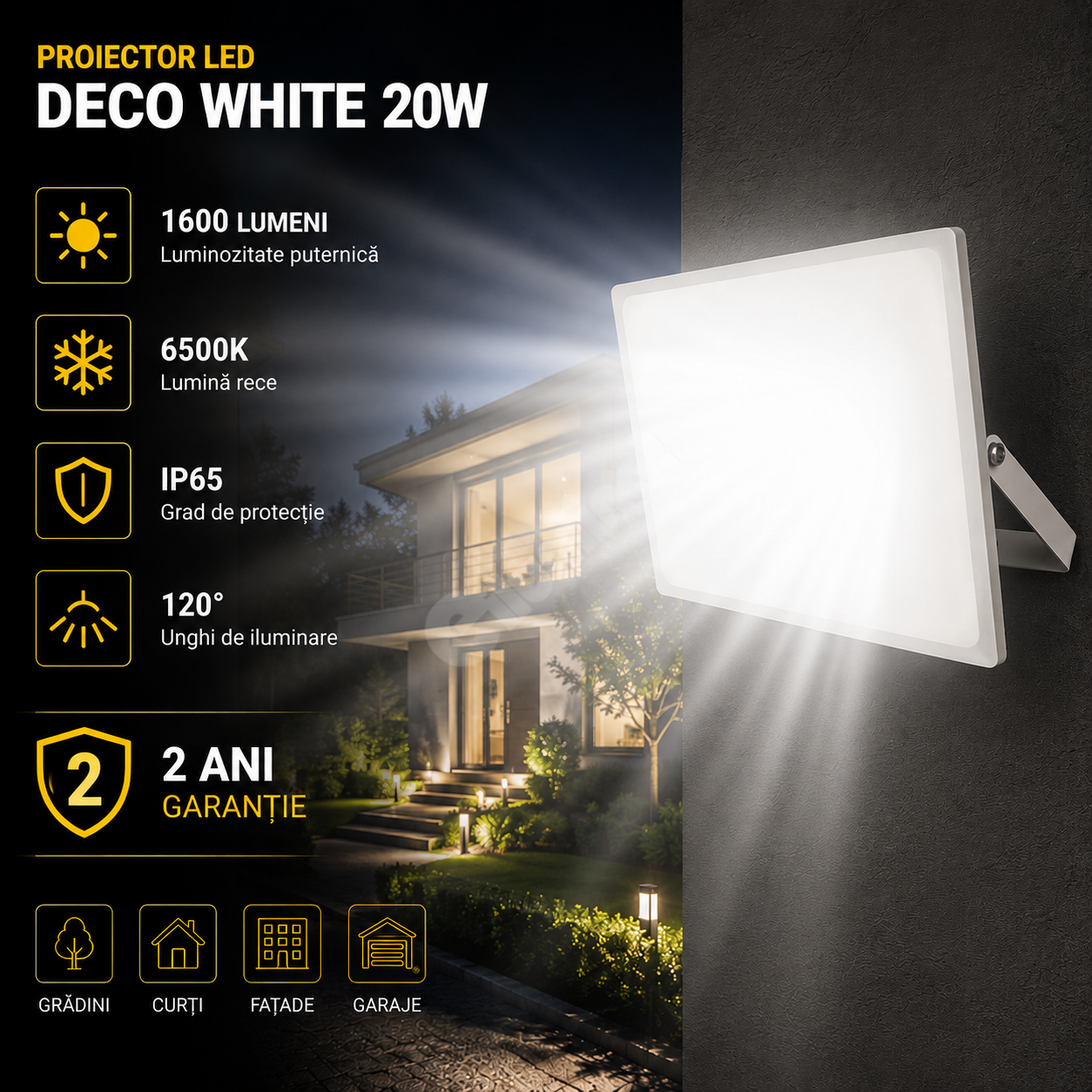 LED прожектор 20W Deco бял