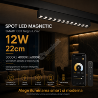 LED спот 12W 22cm магнитен линеен SMART CCT черен дистанционно