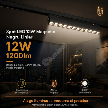 LED спот 12W магнитен линеен черен
