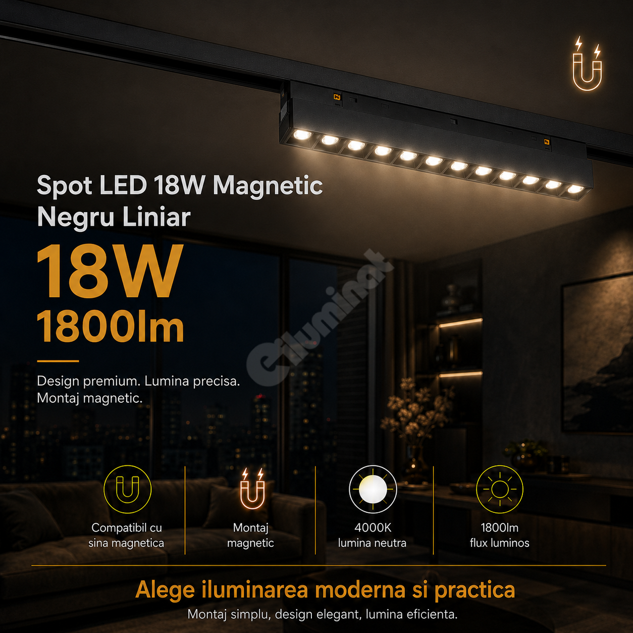 LED спот 18W магнитен черен линеен