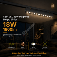 LED спот 18W магнитен черен линеен