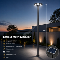 Стълб 3 метра с LED лампа 400W със соларно зареждане и дистанционно управление