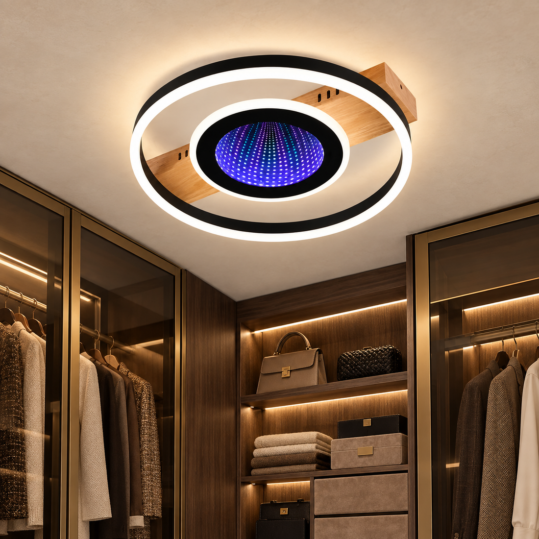 LED осветително тяло Woody Touch Circle 3D RGB с дистанционно, еквивалент 500W