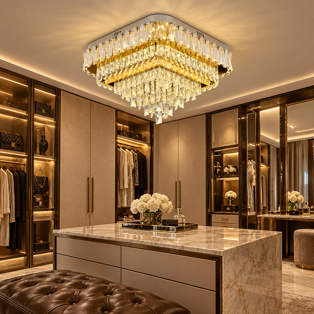 Осветително тяло LED кристал за таван Grand GLAMOUR Square с дистанционно