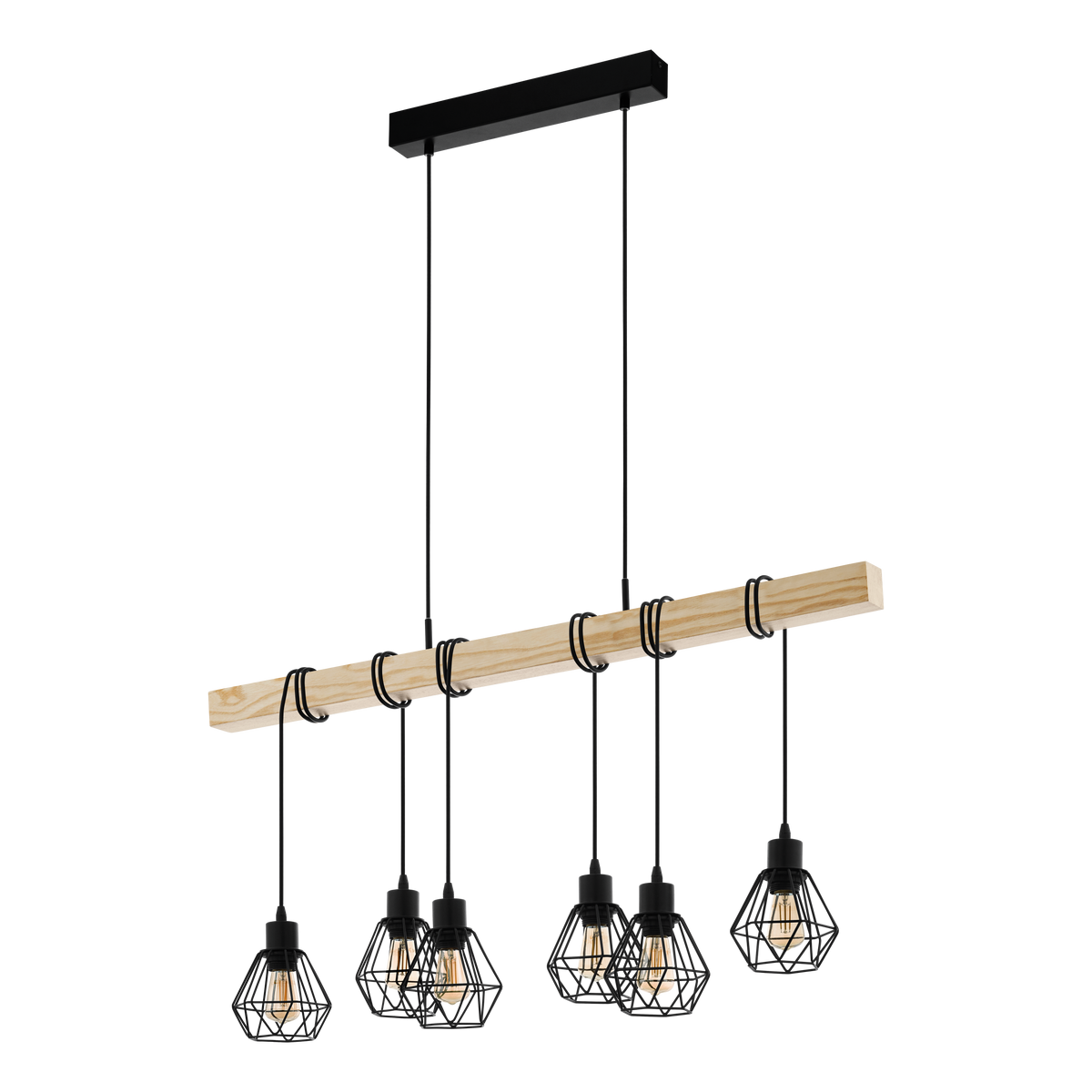 Lustra Suspendata TOWNSHEND 5 Black & Wood Eglo Chandeliers
