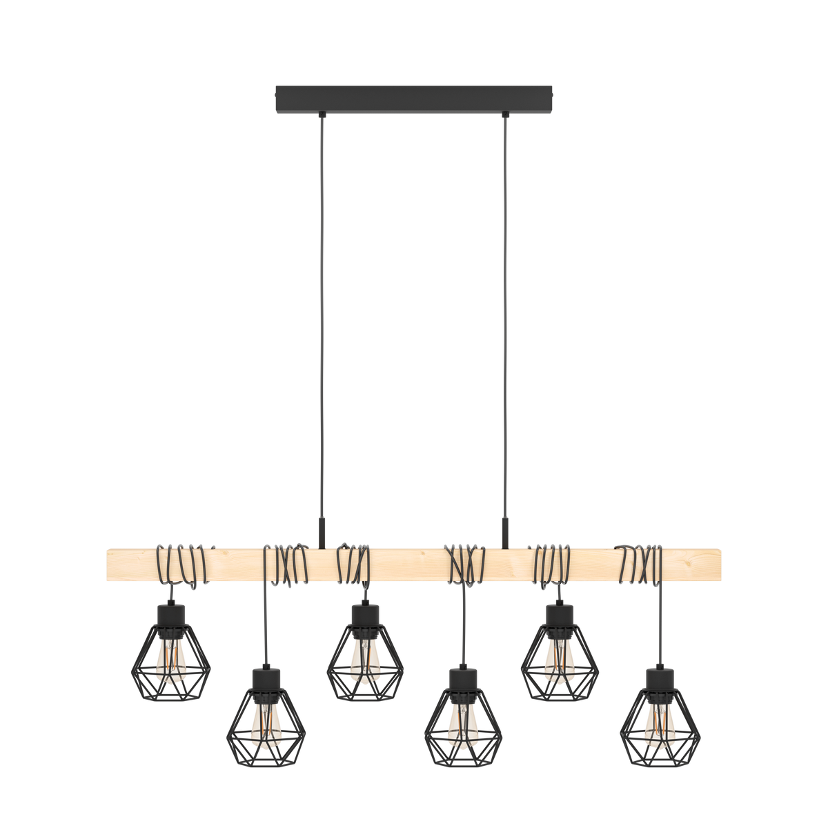 Lustra Suspendata TOWNSHEND 5 Black & Wood Eglo Chandeliers