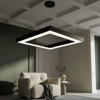LED осветително тяло висящо RENZO Square Black с дистанционно, еквивалент 300W