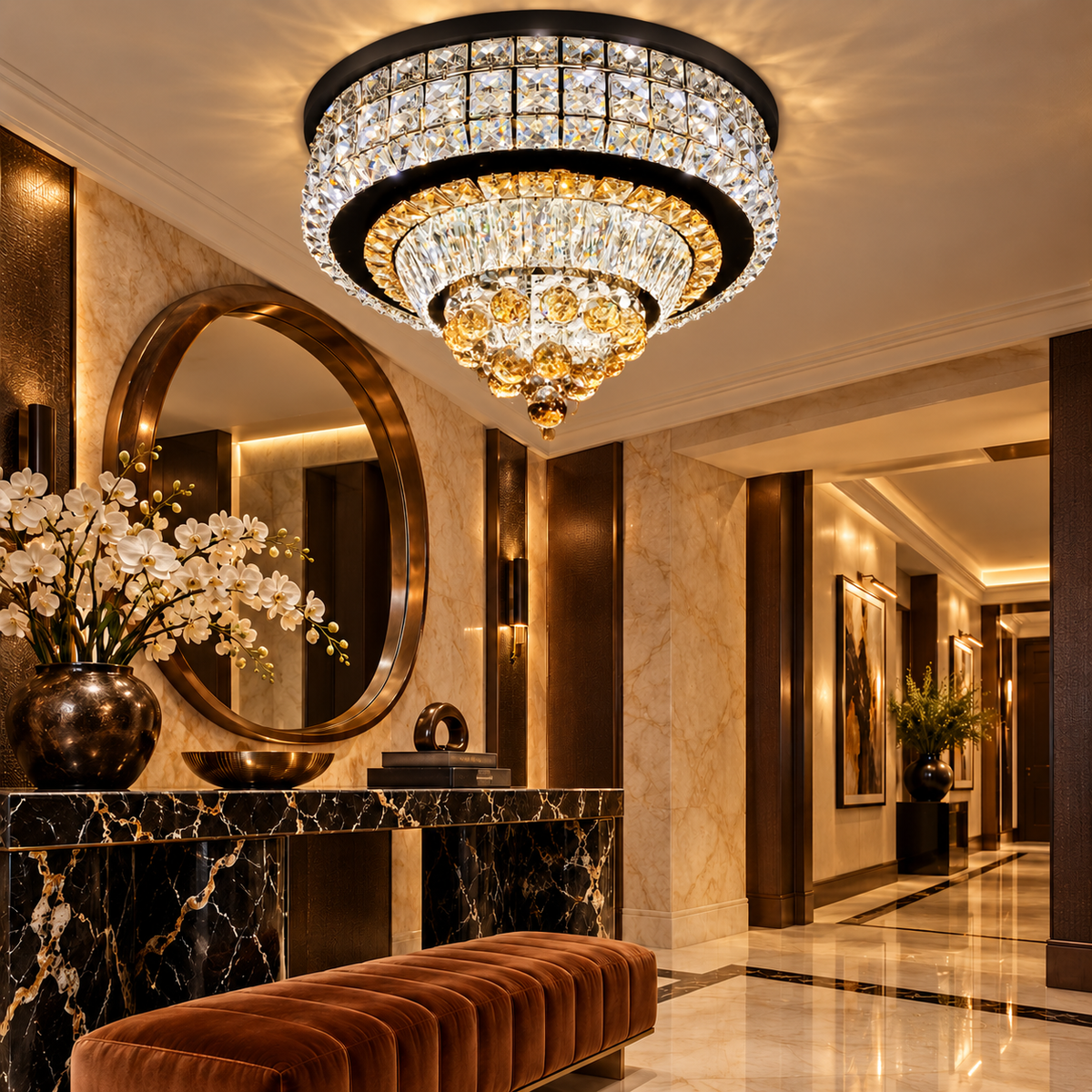LED осветително тяло от кристал за таван Noble Glow с дистанционно, еквивалент 800W