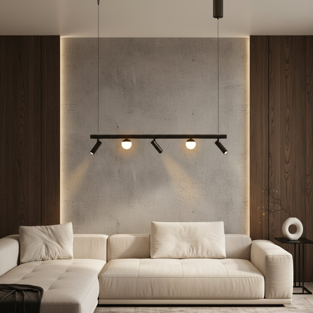 LED осветително тяло тип пендел MELI Black с абажур и 3 спота, еквивалент 90W, с дистанционно