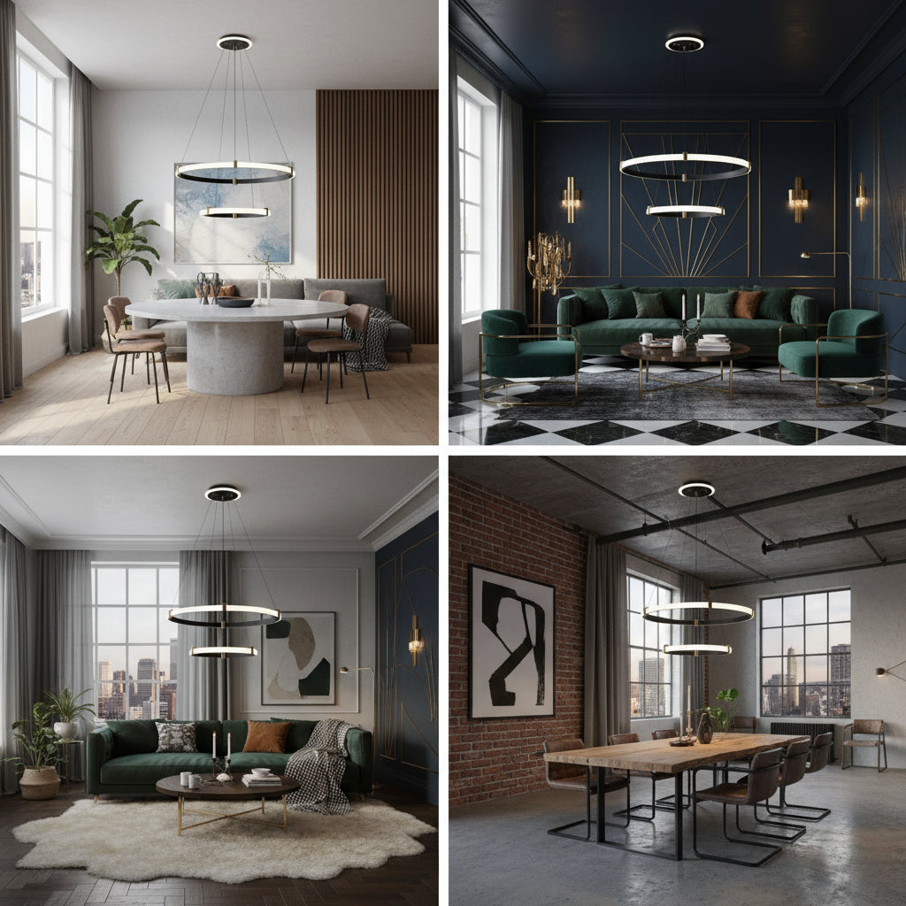 LED осветително тяло ZENO Black, висящо, еквивалент 250W, с дистанционно