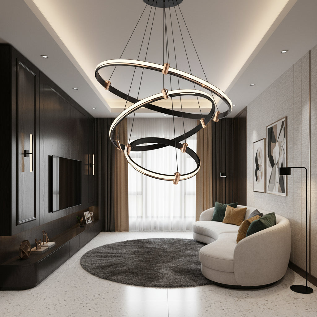 LED осветително тяло ZENO Black, висящо, 3 сегмента, еквивалент 400W, с дистанционно