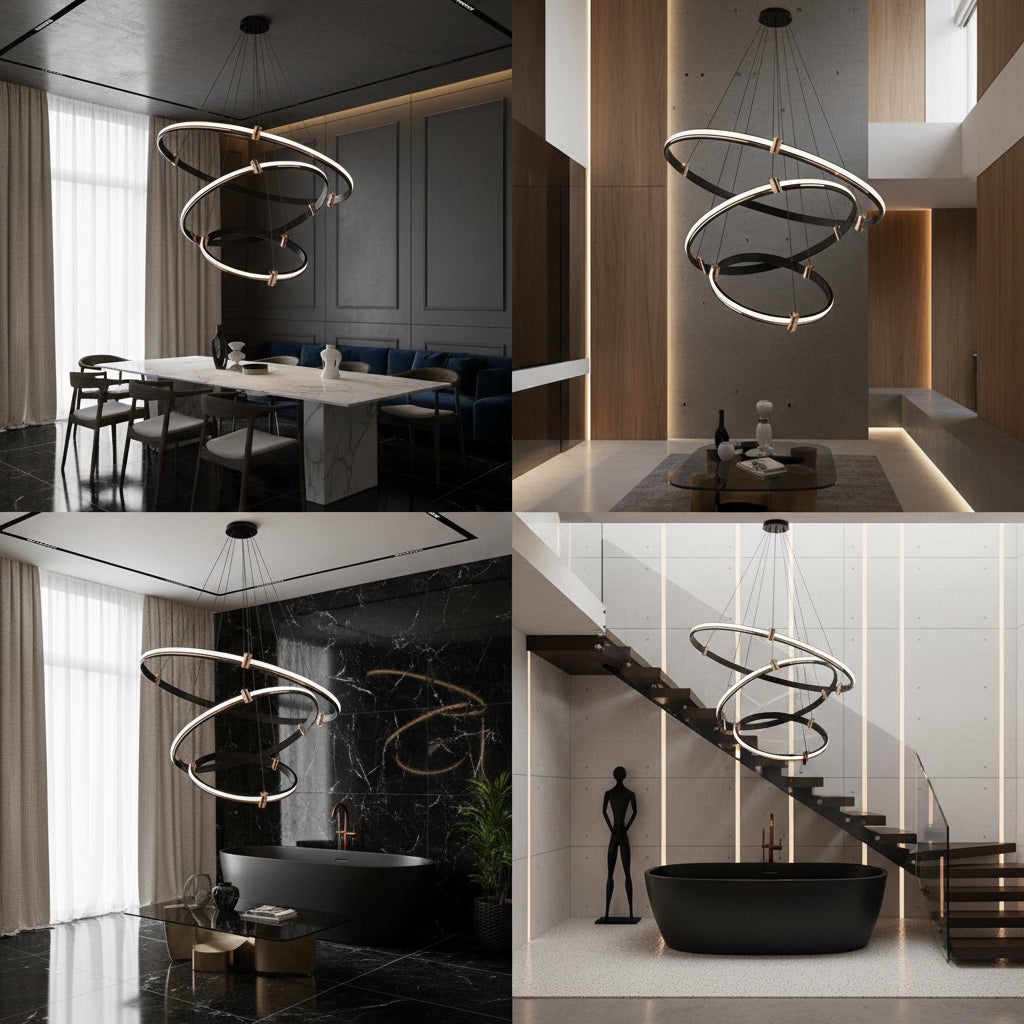 LED осветително тяло ZENO Black, висящо, 3 сегмента, еквивалент 400W, с дистанционно