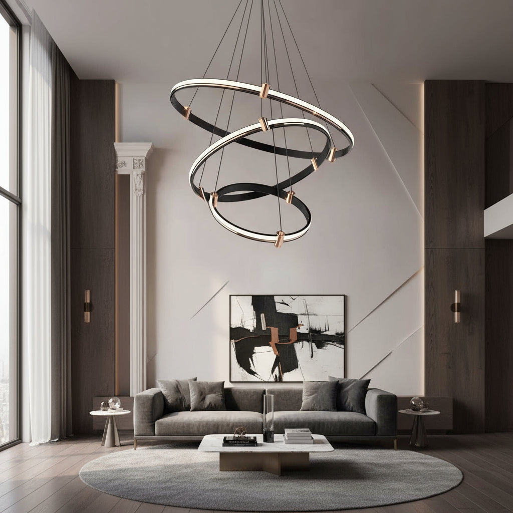 LED осветително тяло ZENO Black, висящо, 3 сегмента, еквивалент 400W, с дистанционно