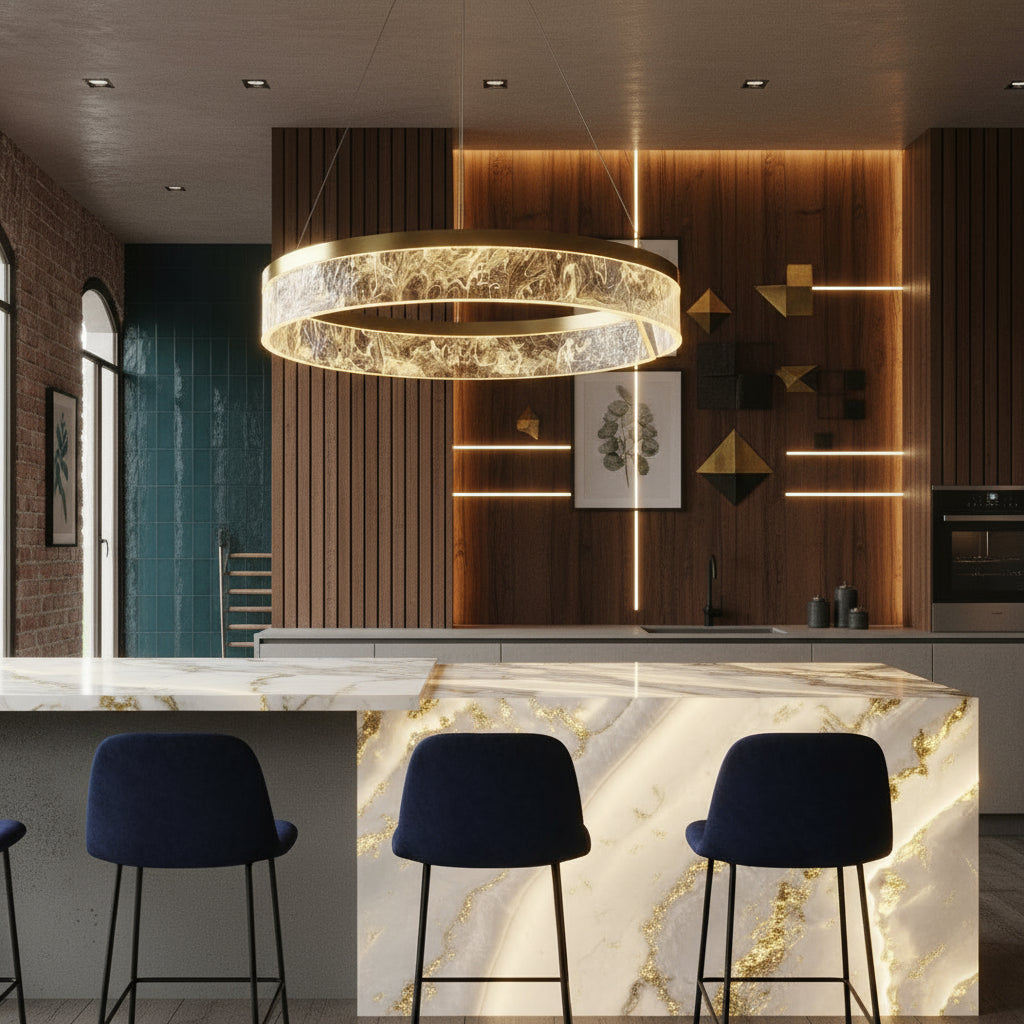LED осветително тяло тип пендел OMNI Gold, еквивалент 250W, с дистанционно
