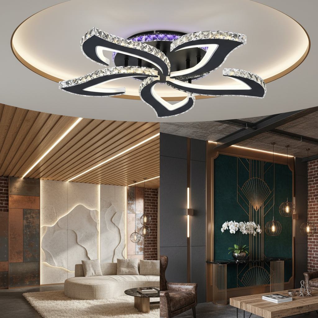 LED осветително тяло Camelia Cristal RGB Black Еквивалент 600W с дистанционно