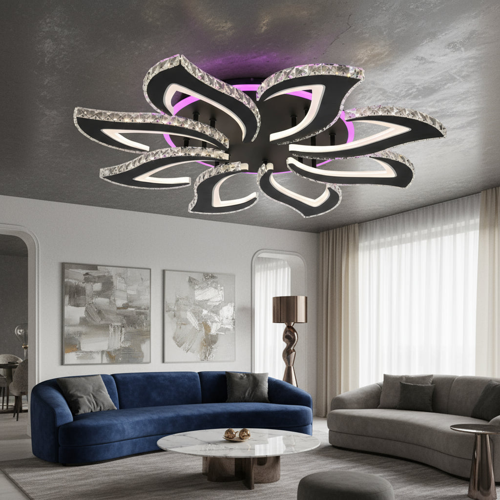 LED осветително тяло Camelia Grande Cristal RGB Black еквивалент 800W с дистанционно
