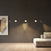 LED осветително тяло тип пендел MELI Black с абажур и 4 спота, еквивалент 150W, с дистанционно