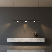 LED осветително тяло тип пендел MELI Black с абажур и 4 спота, еквивалент 150W, с дистанционно