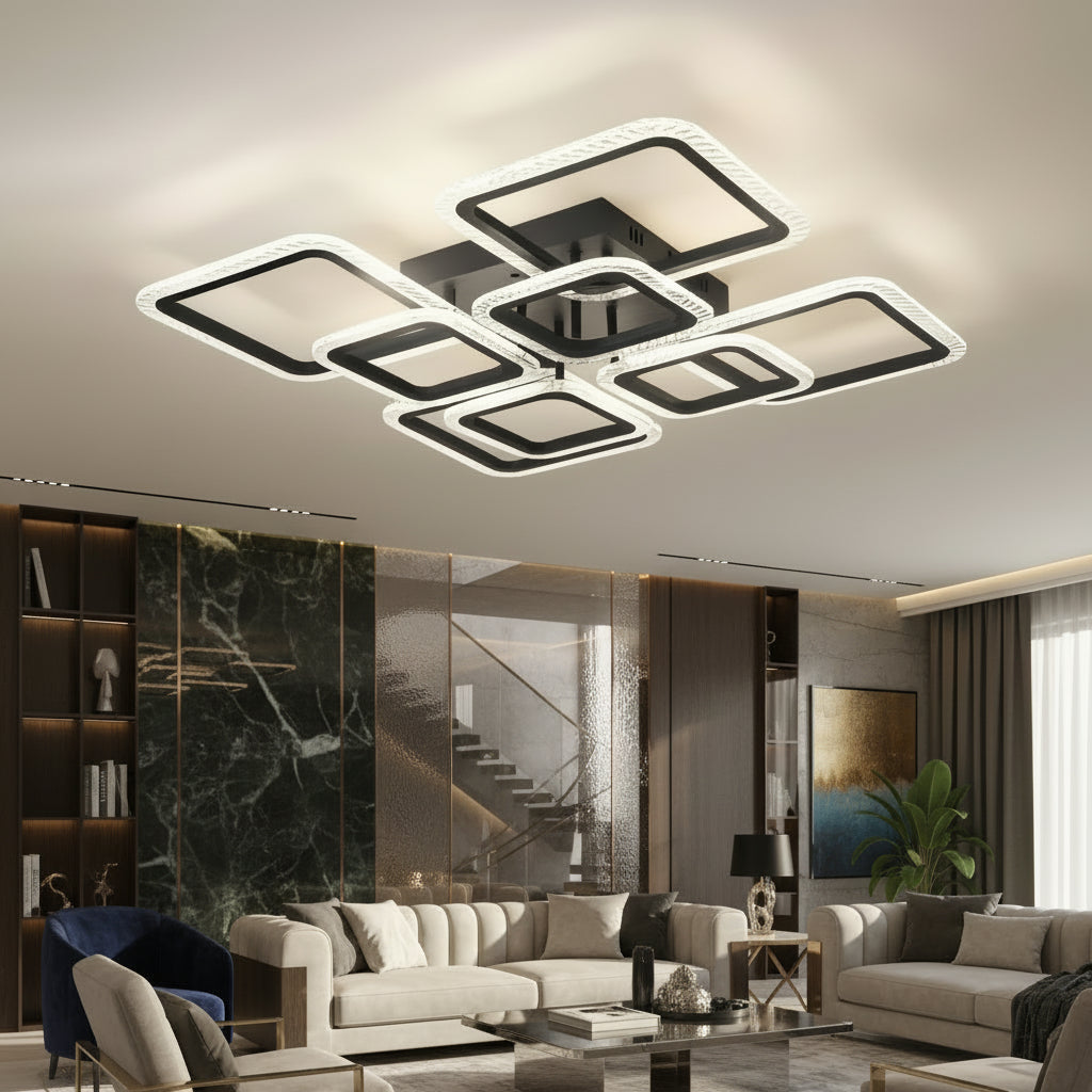 LED осветително тяло 4+4 Square Gigant BUBBLES BLACK еквивалент 800W с дистанционно