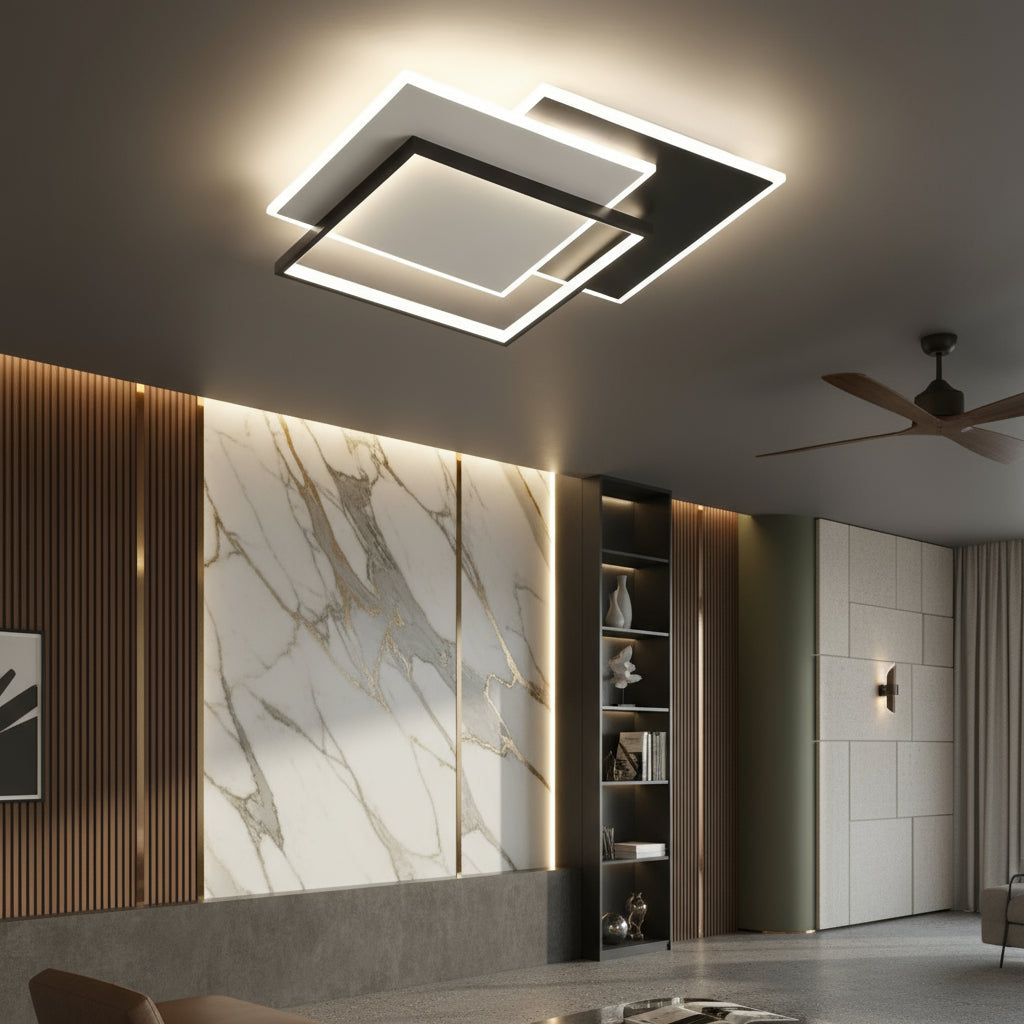 LED осветително тяло 3 Square RION Black еквивалент 600W с дистанционно