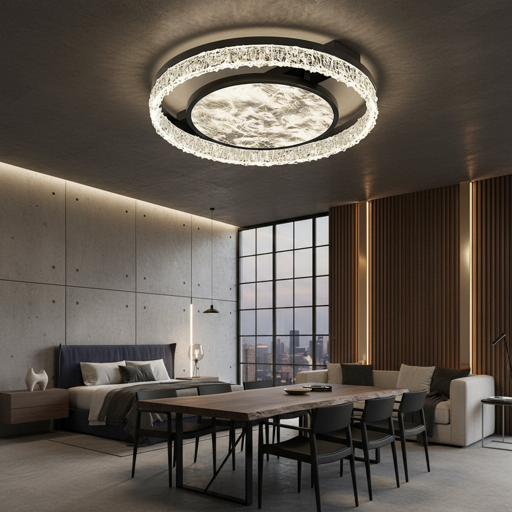 Осветително тяло LED Round SAARI Black еквивалент 400W с дистанционно