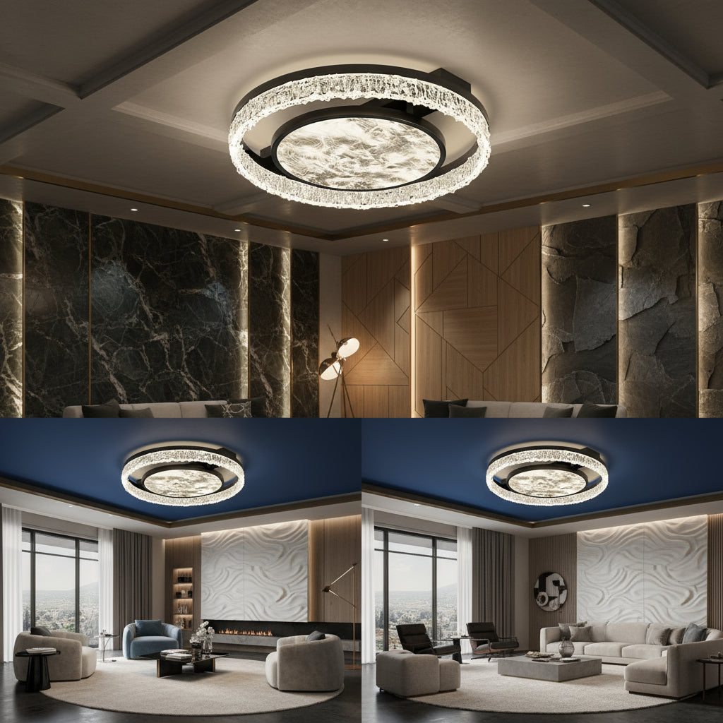 Осветително тяло LED Round SAARI Black еквивалент 400W с дистанционно