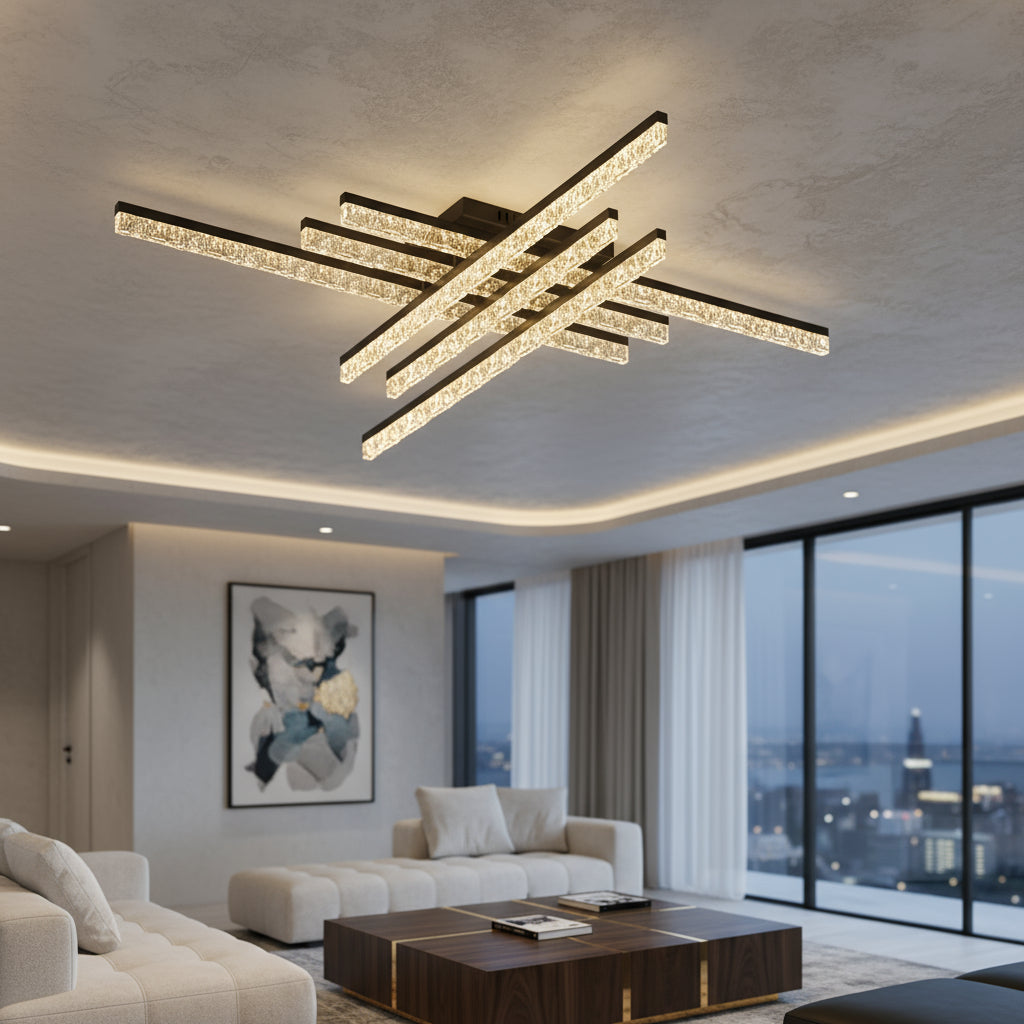 LED осветително тяло 6 LINES SAARI Black еквивалент 600W с дистанционно