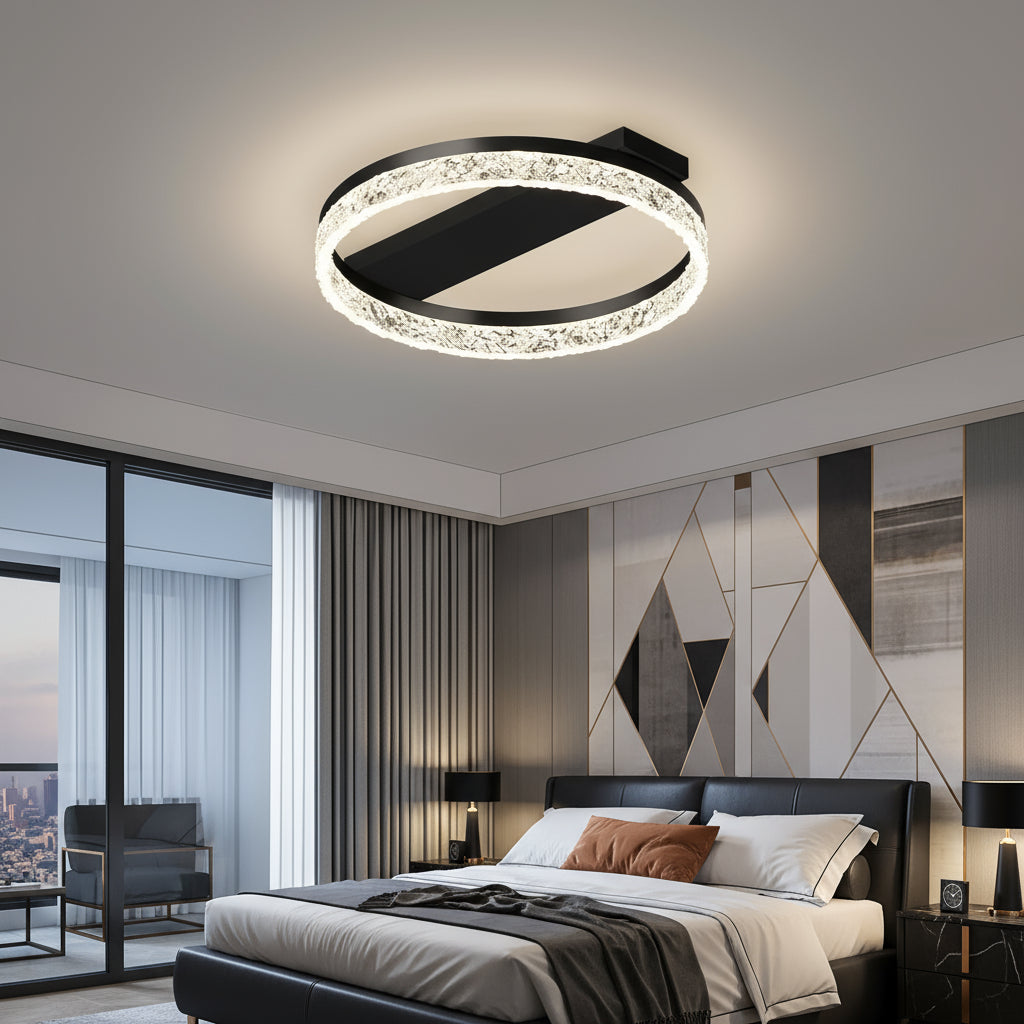Осветително тяло LED ROUND SAARI Black еквивалент 200W с дистанционно