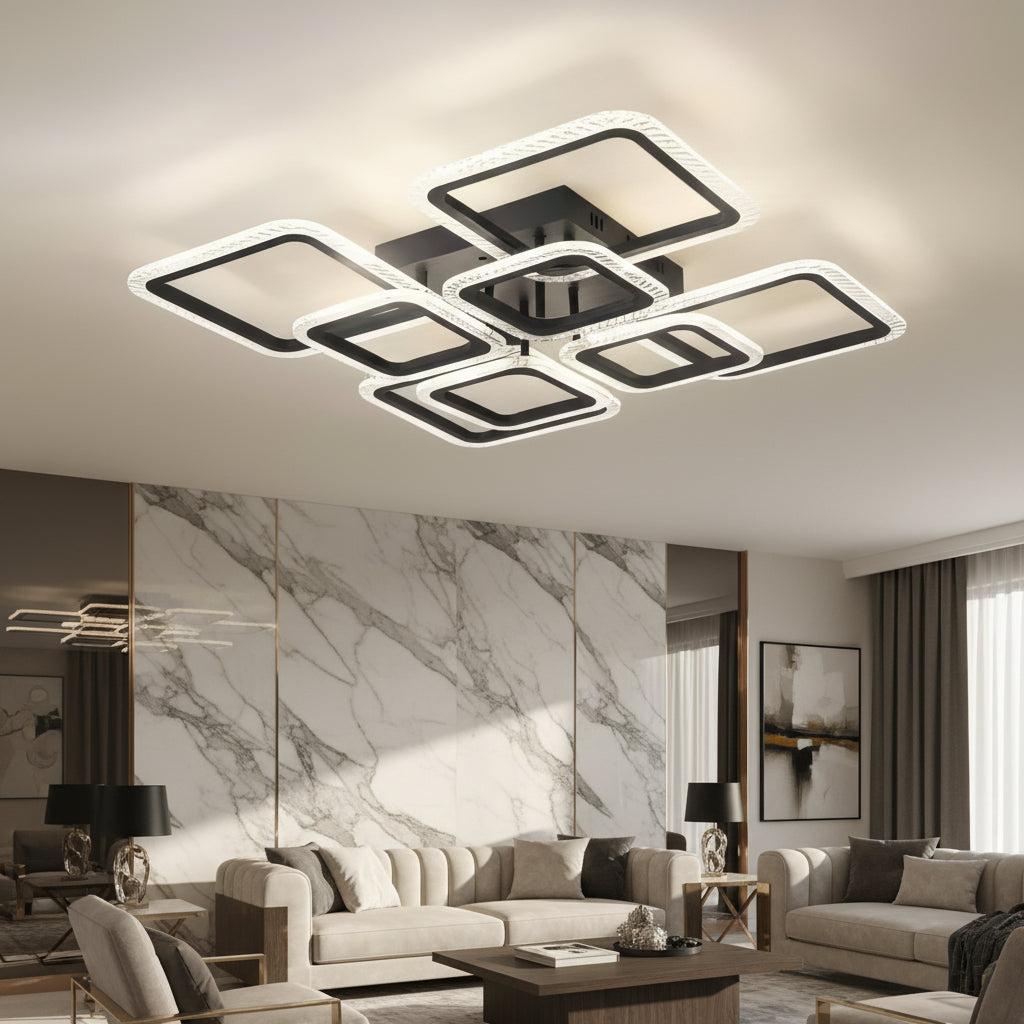 LED осветително тяло 4+4 Square Gigant BUBBLES BLACK еквивалент 800W с дистанционно