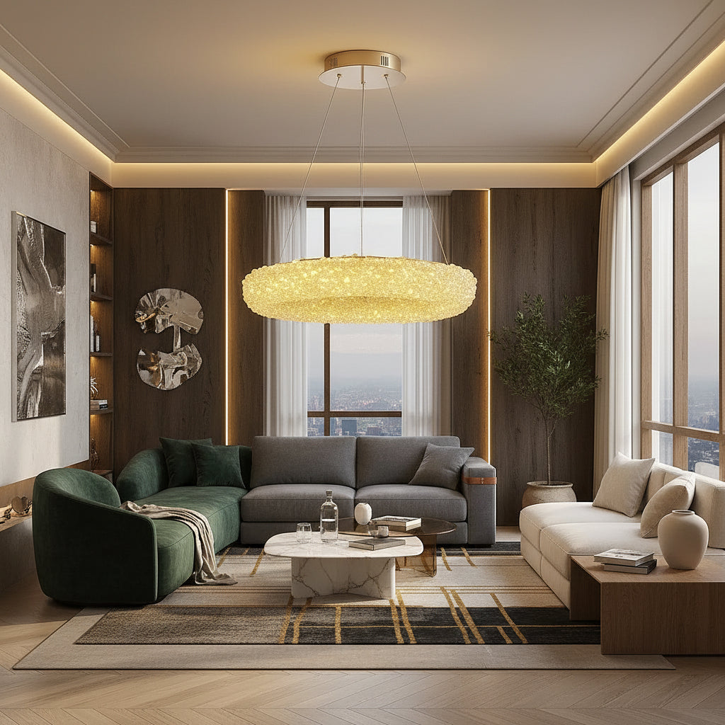 Осветително тяло LED висящо ENZO Golden Sponge кристал еквивалент 300W