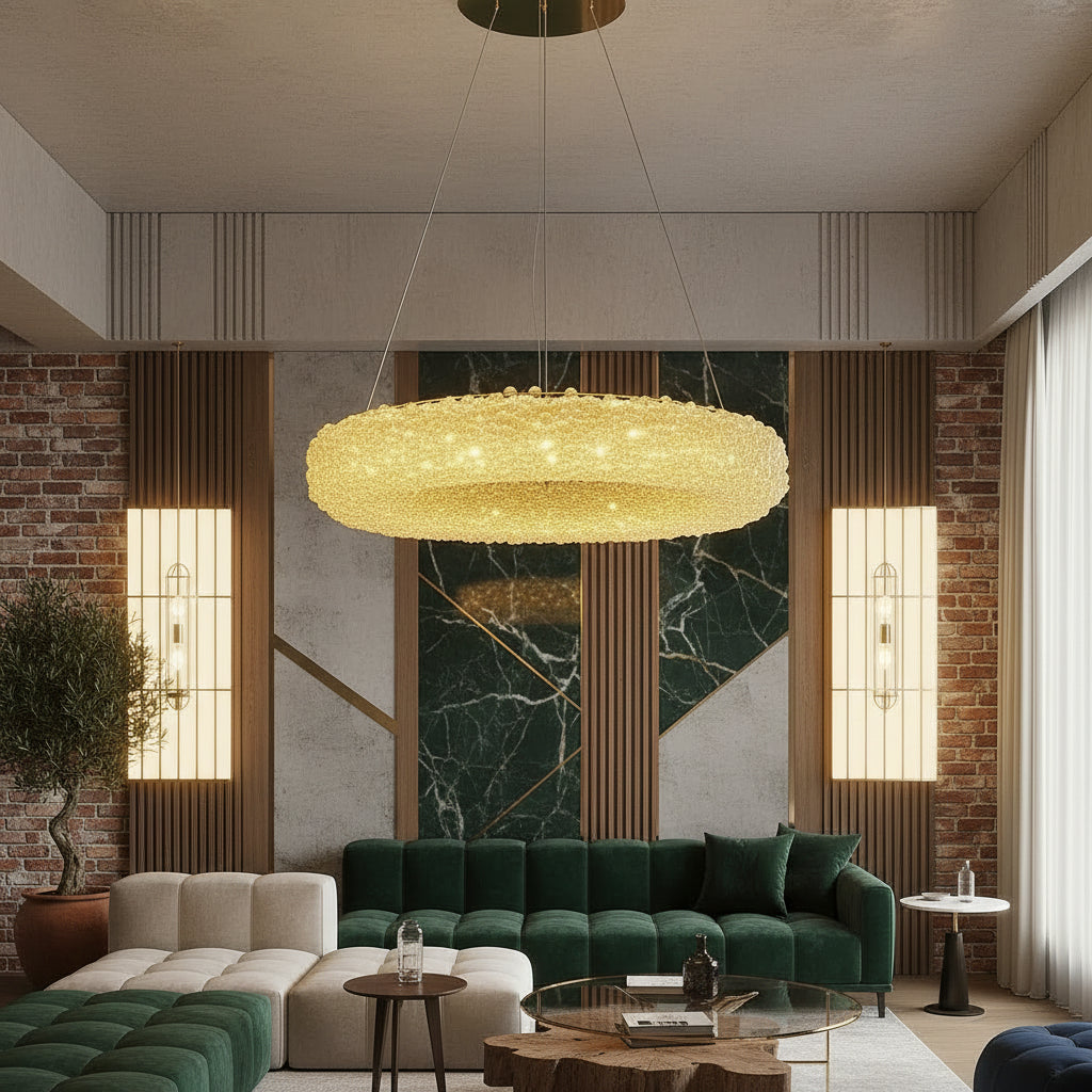 Осветително тяло LED висящо ENZO Golden Sponge кристал еквивалент 300W