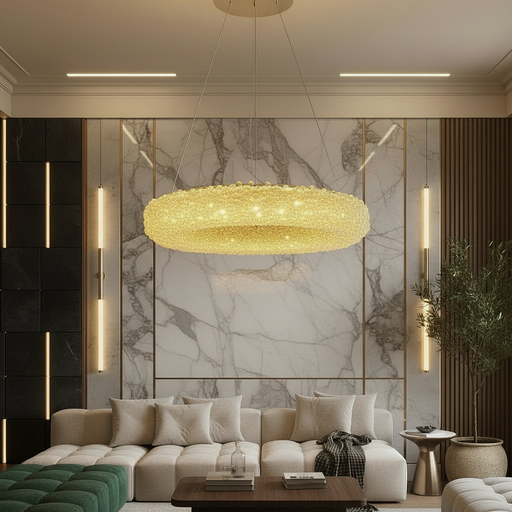 Осветително тяло LED висящо ENZO Golden Sponge кристал еквивалент 300W