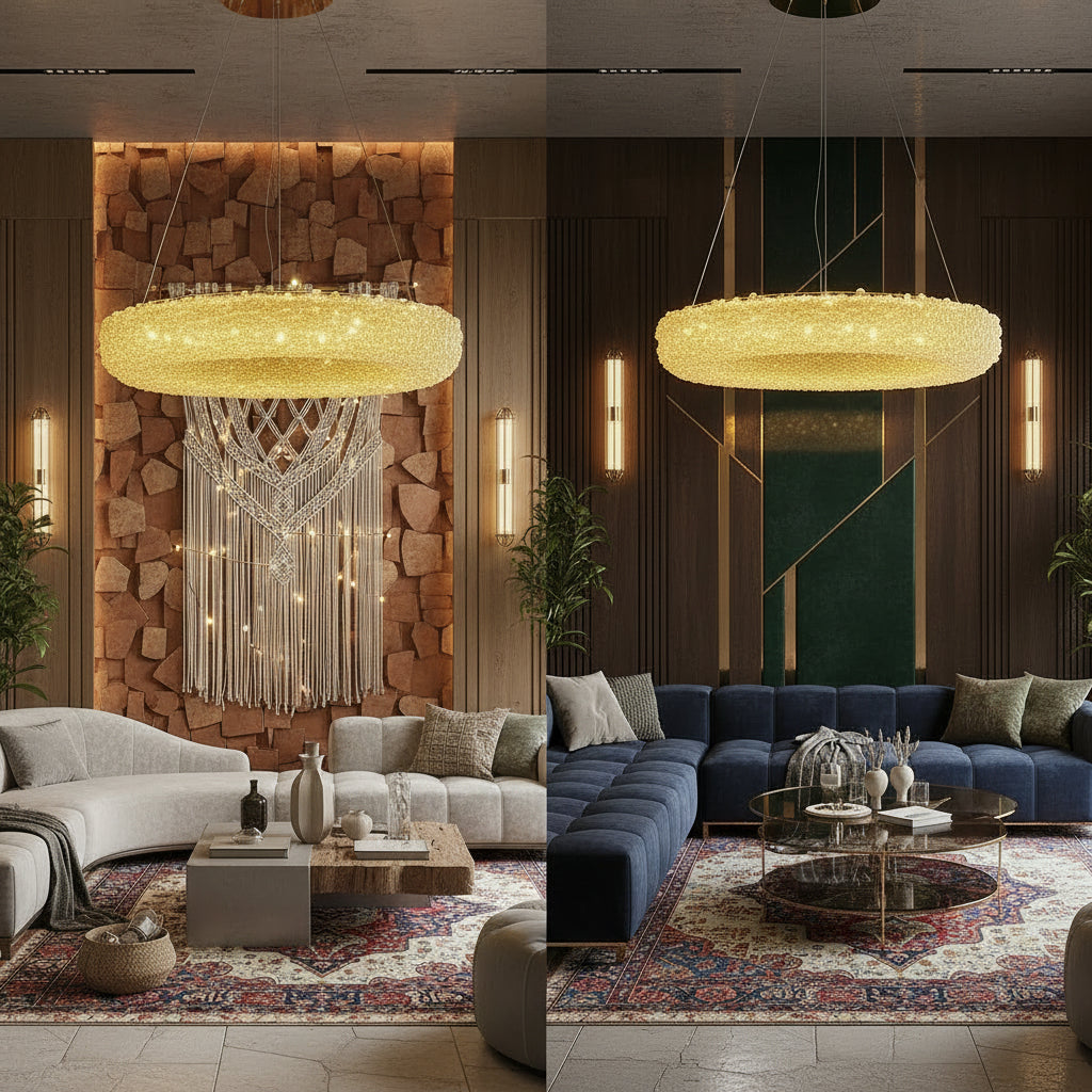 Осветително тяло LED висящо ENZO Golden Sponge кристал еквивалент 300W