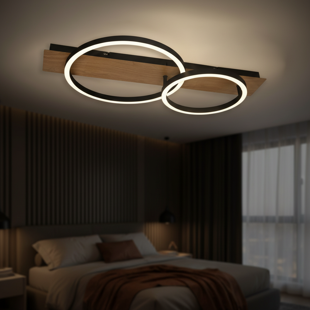 LED осветително тяло HEILOS Black 2 Circle с дистанционно, еквивалент 150W