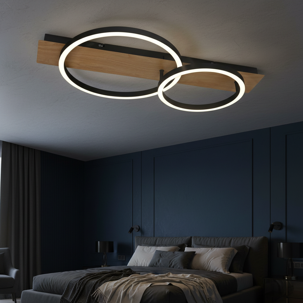 LED осветително тяло HEILOS Black 2 Circle с дистанционно, еквивалент 150W