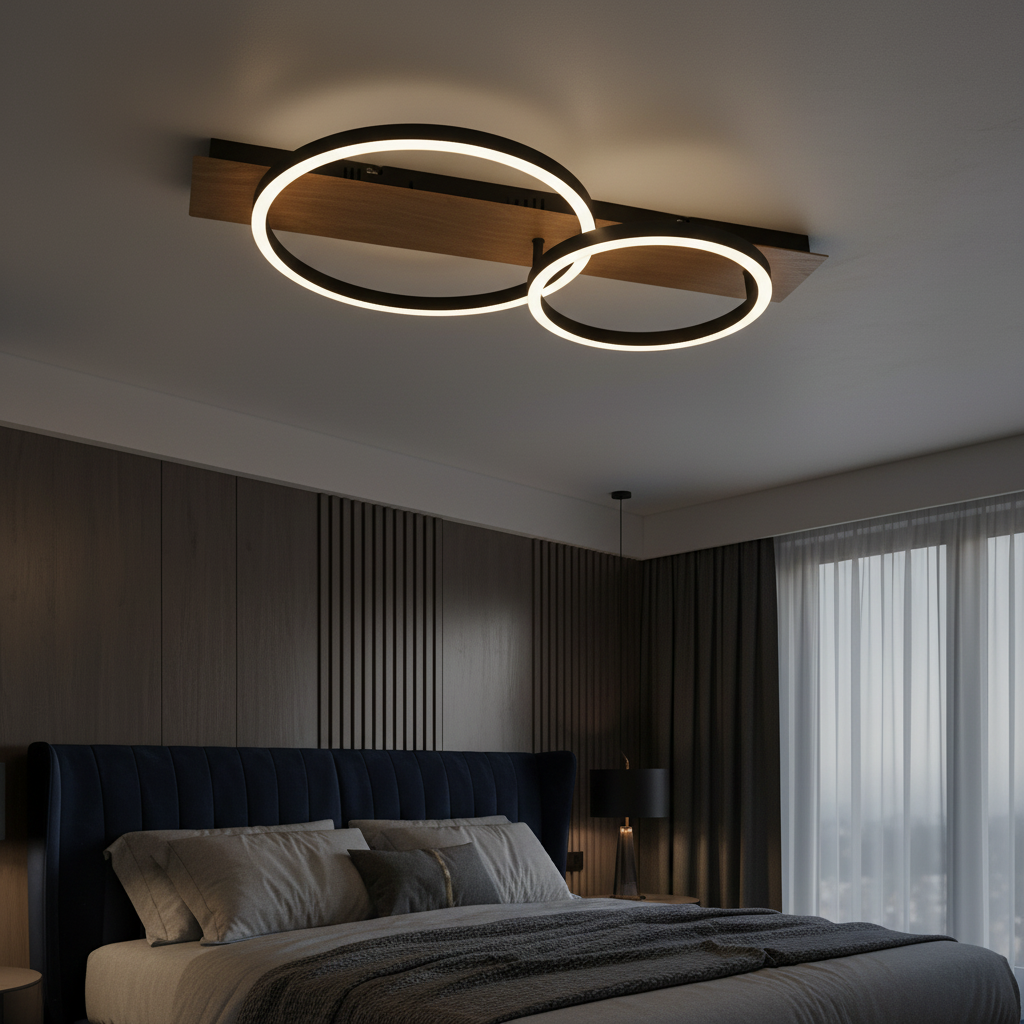 LED осветително тяло HEILOS Black 2 Circle с дистанционно, еквивалент 150W