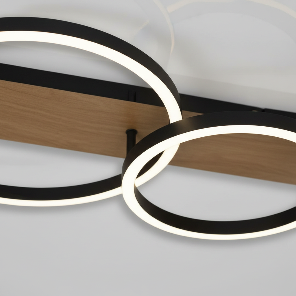 LED осветително тяло HEILOS Black 2 Circle с дистанционно, еквивалент 150W