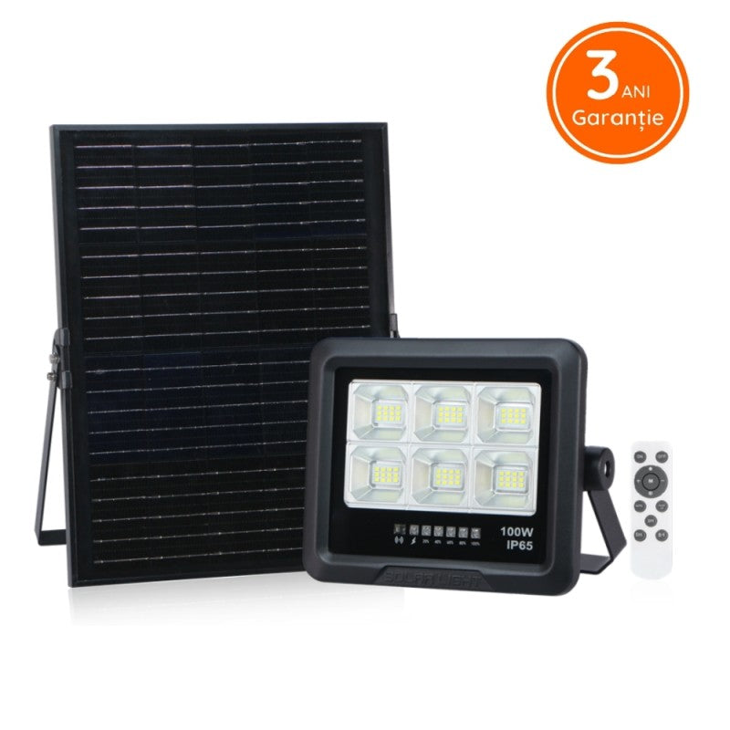 LED прожектор 100W PREMIUM с монокристален соларен панел плюс дистанционно