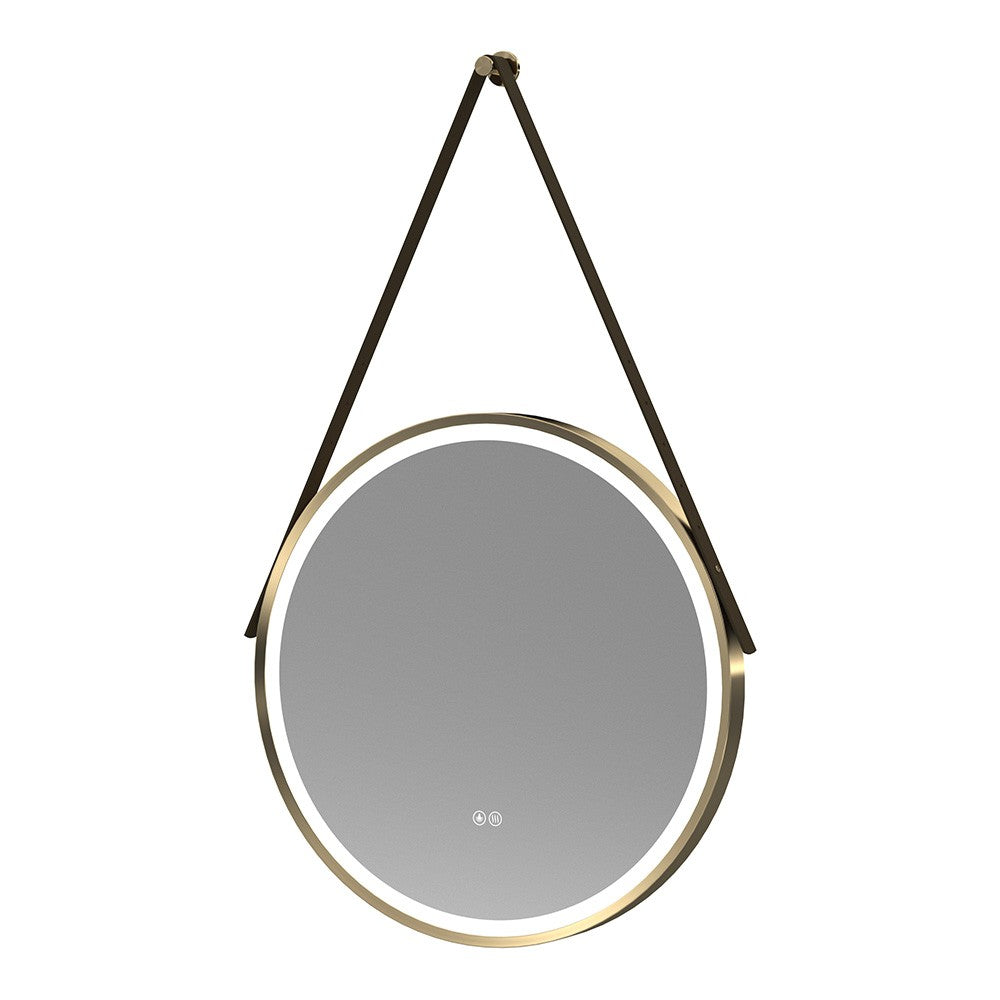 LED огледало за баня 60cm FOG GOLD Кожа+Алуминий, сензор за движение, температура, часовник и противозапотяване