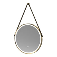 LED огледало за баня 60cm FOG GOLD Кожа+Алуминий, сензор за движение, температура, часовник и противозапотяване