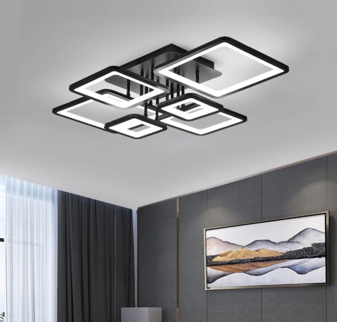 LED осветително тяло 4+2 SQUARE Black с дистанционно, еквивалент 800W