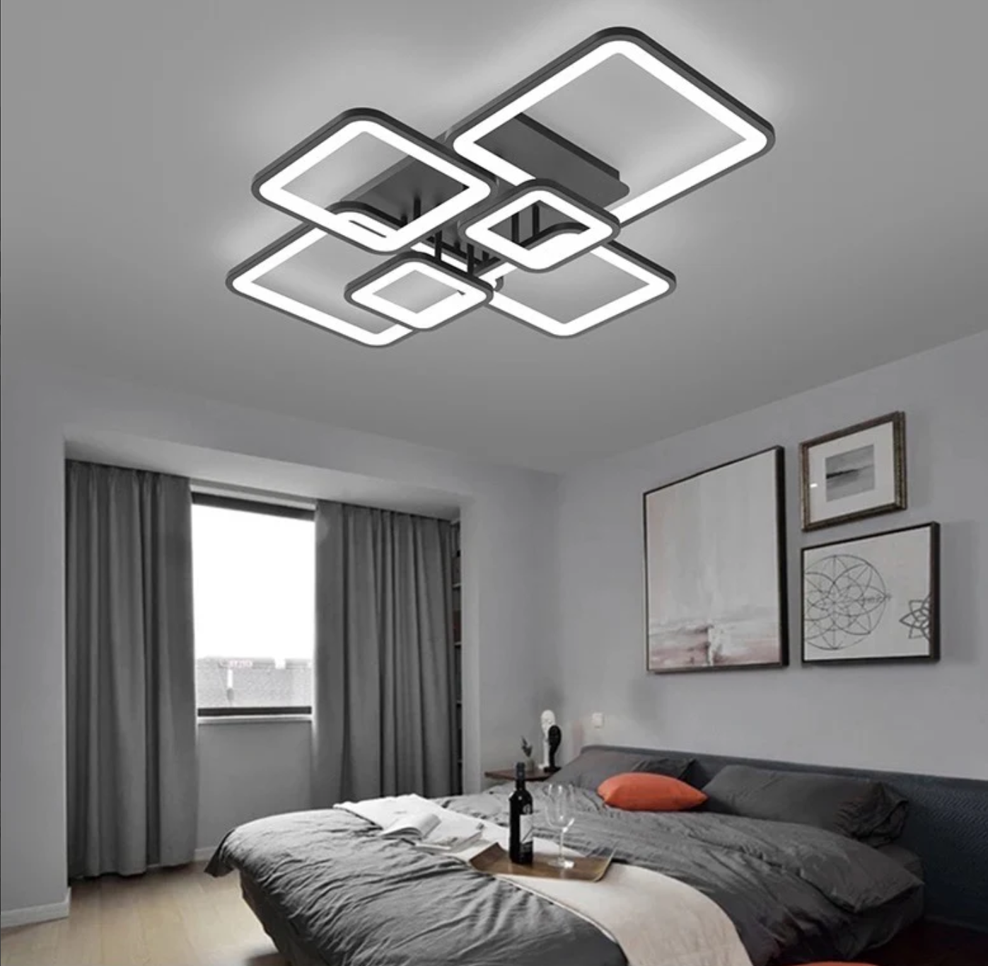 LED осветително тяло 4+2 SQUARE Black с дистанционно, еквивалент 800W