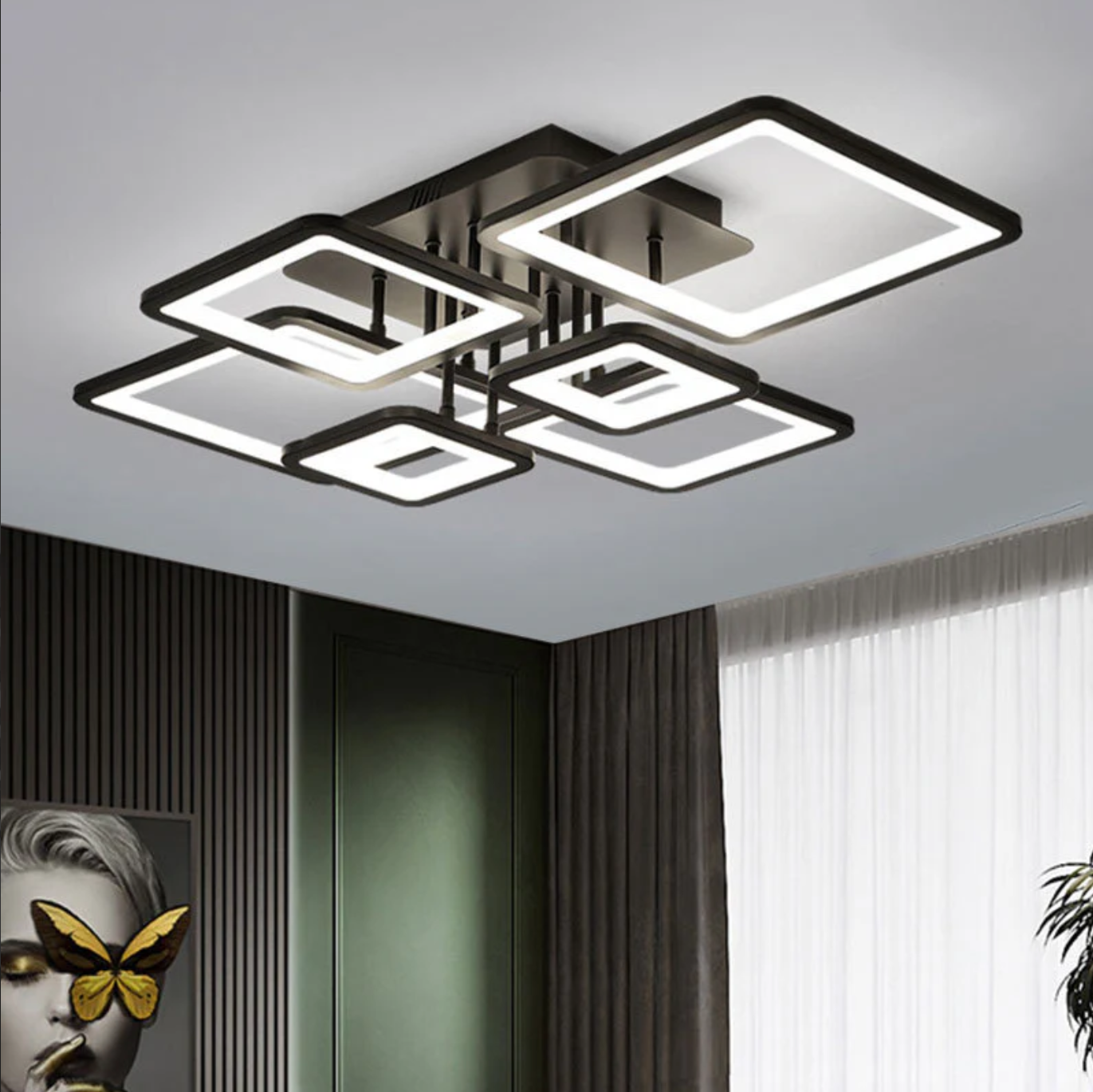 LED осветително тяло 4+2 SQUARE Black с дистанционно, еквивалент 800W