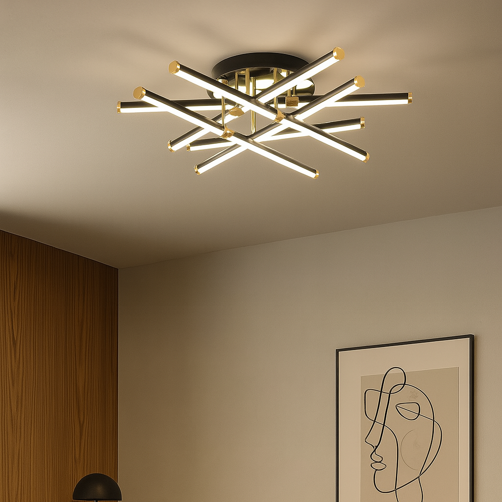 Lustra LED 6 LINES Design Round 9802/6 Negru si Auriu / 70CM / MINIMALIST DESIGN Lighting Fixtures