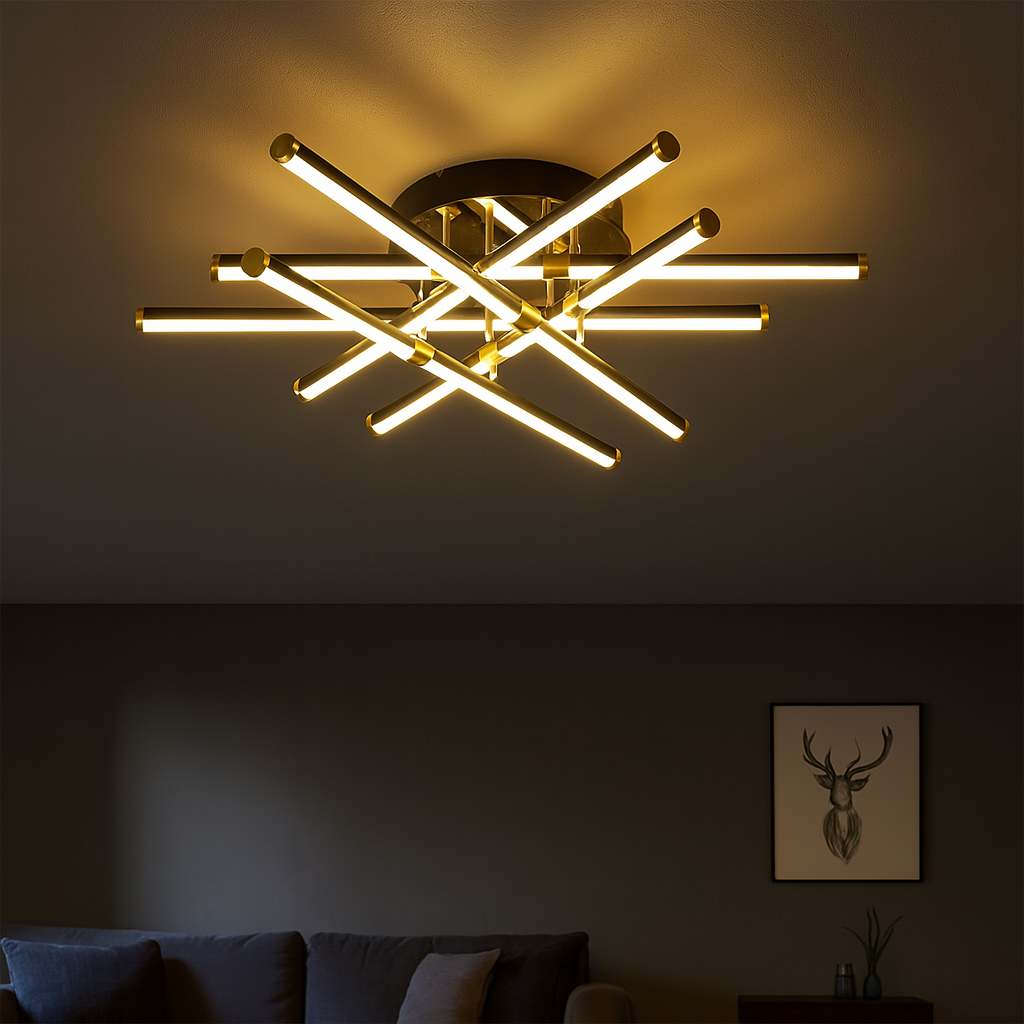 Lustra LED 6 LINES Design Round 9802/6 Negru si Auriu / 70CM / MINIMALIST DESIGN Lighting Fixtures