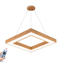 LED осветително тяло висящо RENZO Square Wood с дистанционно, еквивалент 300W